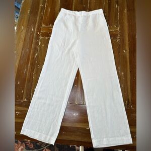 J. McLaughlin Linen Blend Wide Leg Pants White Elastic Waist Size 10
